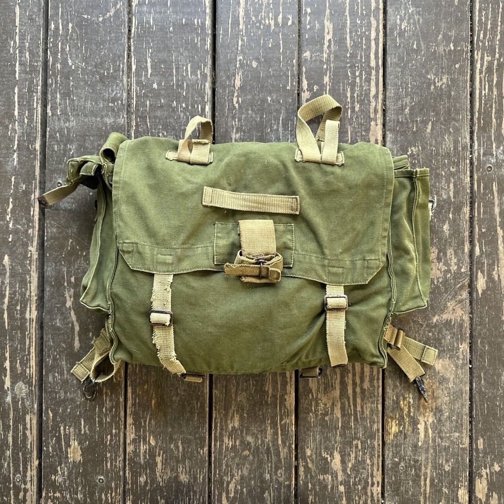 Vintage Iraqi P58 Field Bag Webbing Bag Worn in Faded Olive Green